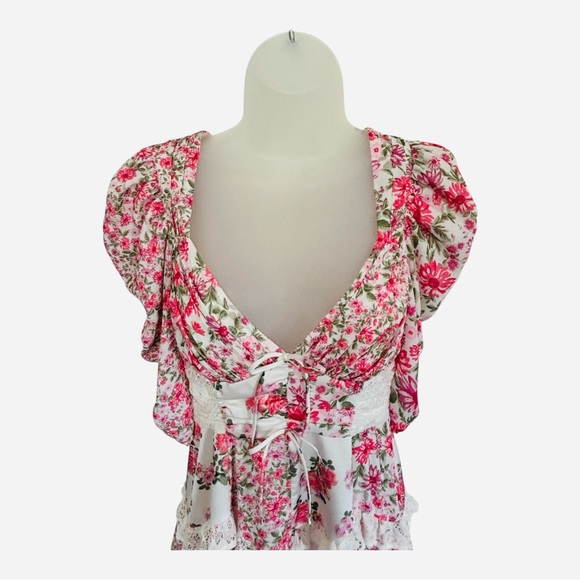 For Love And Lemons Rosalyn Pink Floral Mini Dress S - Picture 5 of 9